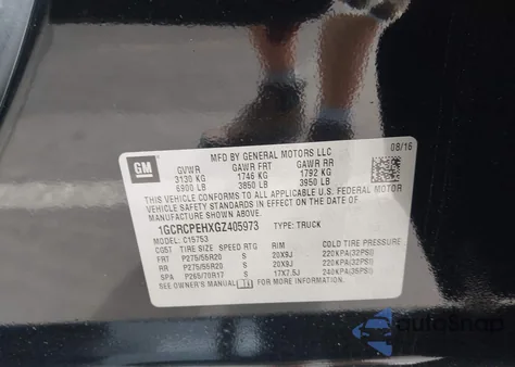 2016 Chevrolet Silverado 1500 Custom z USA, uszkodzony, nr VIN 1GCRCPEHXGZ405973